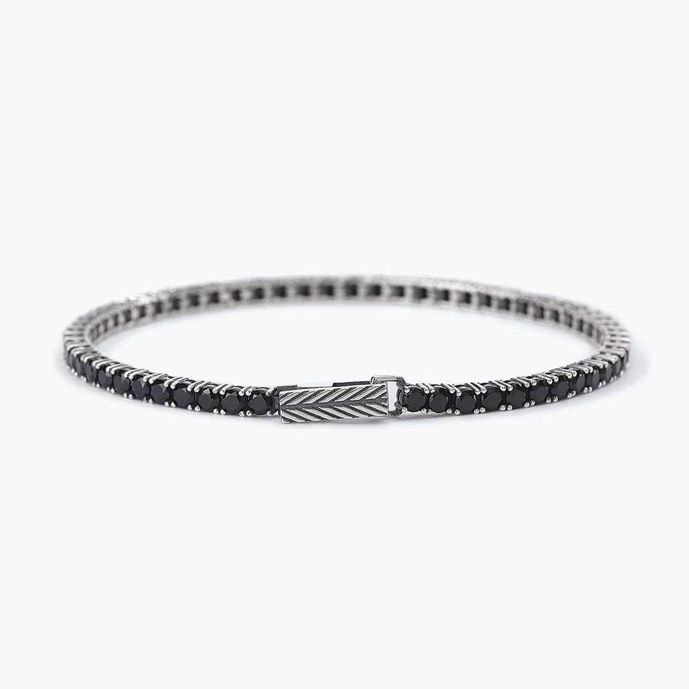 bracciale Mabina Uomo tennis nero 533694, in argento brunito e zirconi neri