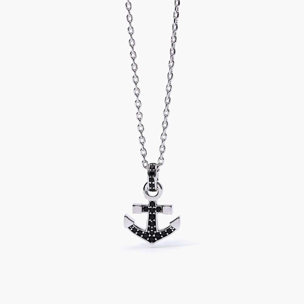 collana Mabina Uomo Ancora 553485, in argento e zirconi neri