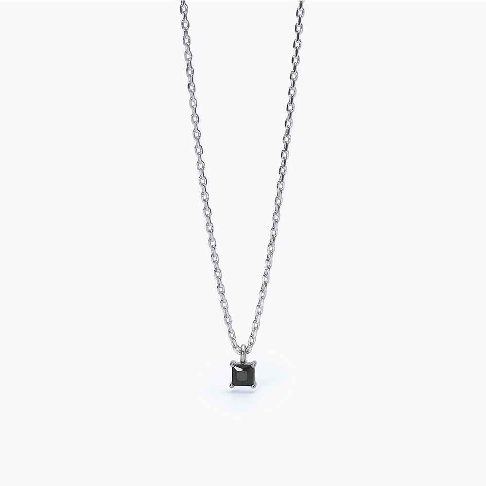 Punto luce Mabina Uomo quadrato 553572, girocollo in argento e zircone nero di forma quadrata