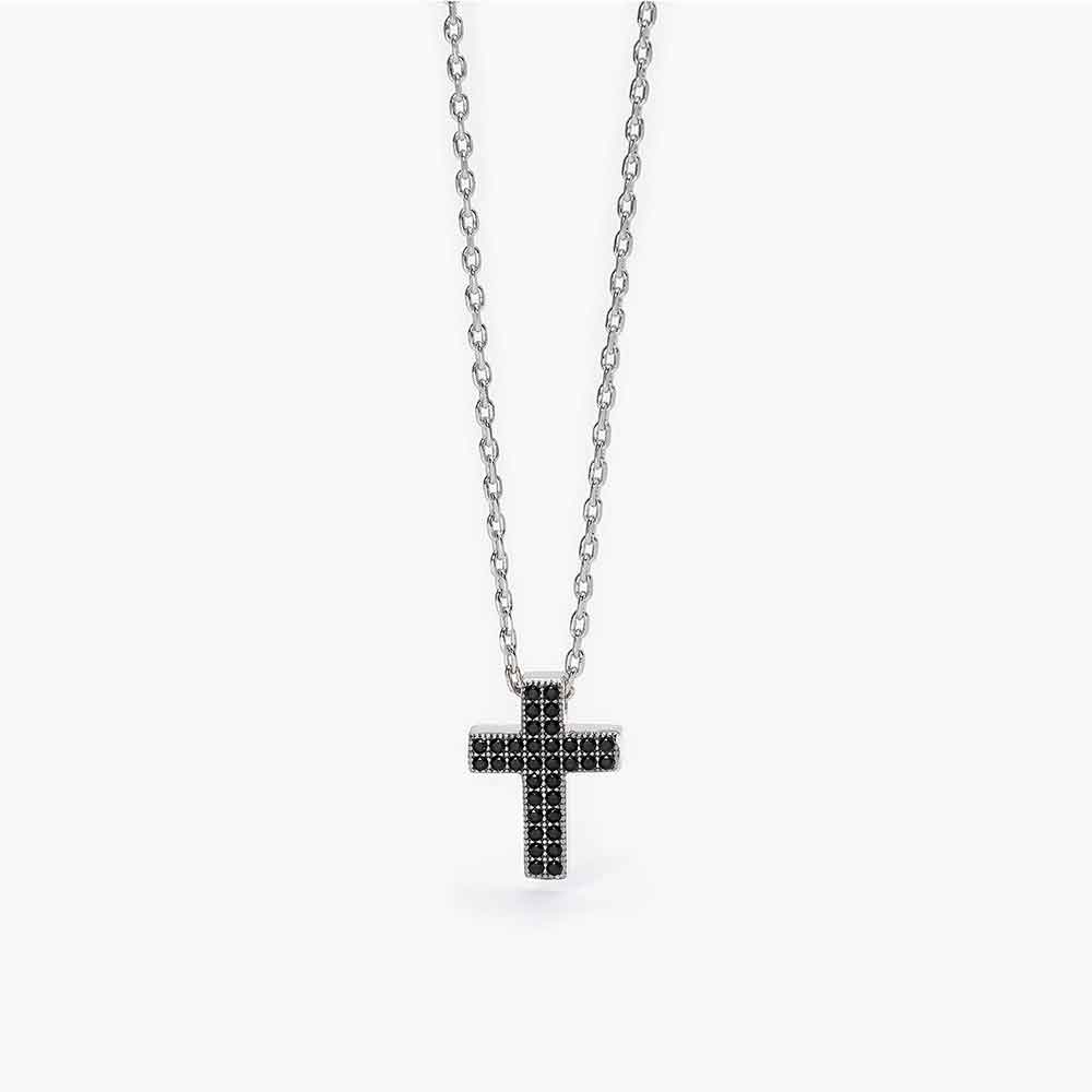 collana Mabina Uomo Croce nera 553575, in argento e pavé di zirconi neri