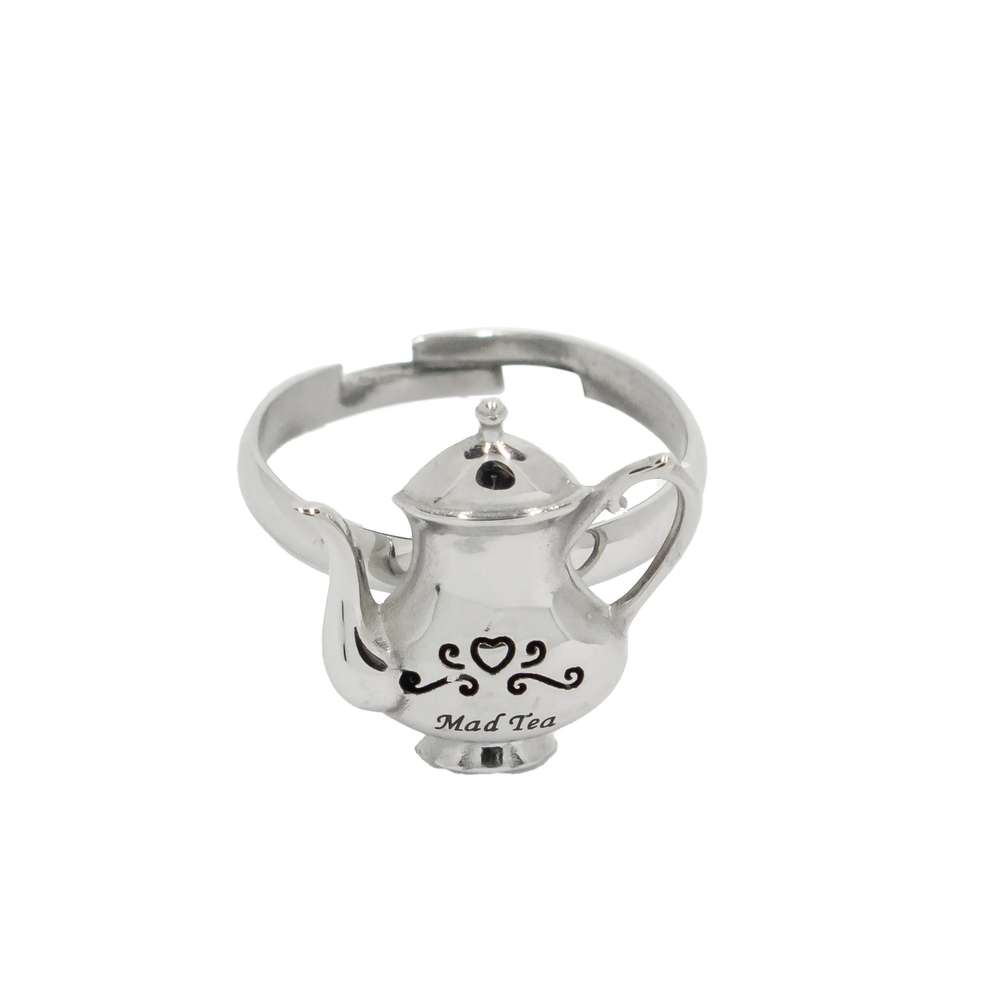 anello Teiera del Cappellaio Matto AWA016 di Mad Tea, collezione Alice in Wonderland, in acciaio, regolabile
