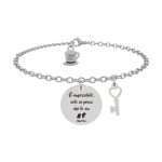 bracciale Alice e il Cappellaio Matto AWB012 di Mad Tea, collezione Alice in Wonderland, in acciaio, regolabile