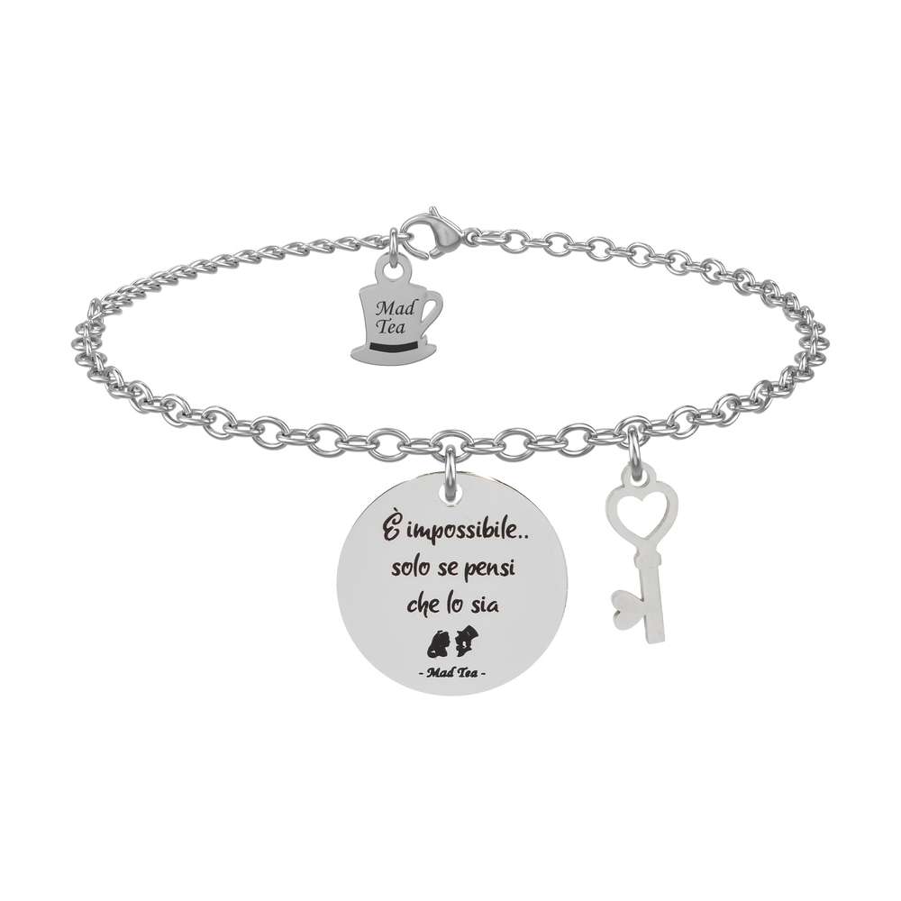 bracciale Alice e il Cappellaio Matto AWB012 di Mad Tea, collezione Alice in Wonderland, in acciaio, regolabile
