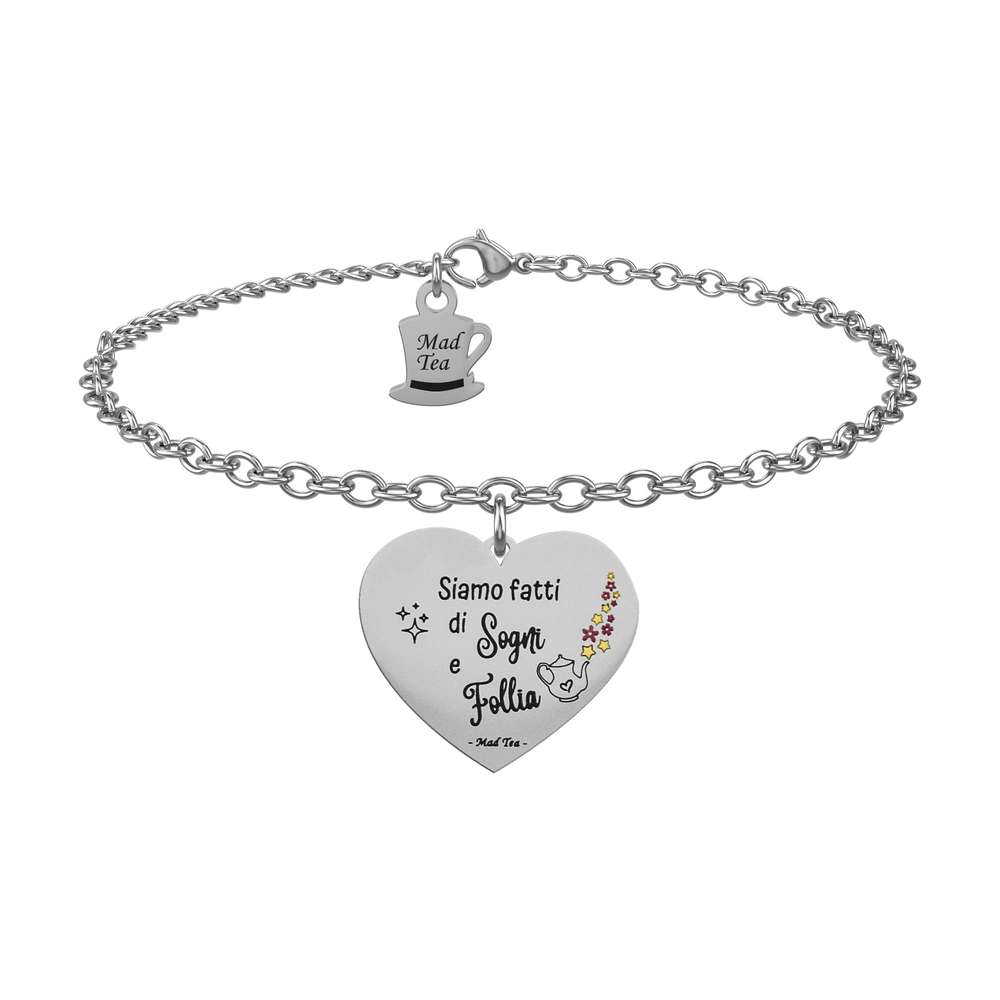 bracciale Siamo fatti di sogni e follia AWB020 di Mad Tea, collezione il Gatto di Alice in Wonderland, in acciaio, regolabile
