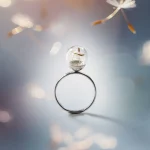 anello Soffione Wish GDA005, collezione Il Giardino dei Desideri di Mad Tea, in acciaio, vetro e vero soffione stabilizzato, regolabile in misura