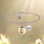 bracciale Margherita Smile GDB001, collezione Il Giardino dei Desideri di Mad Tea, in acciaio, vetro e vere margherite stabilizzate, regolabile in lunghezza