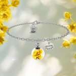 bracciale Limonio Resilienza GDB004, collezione Il Giardino dei Desideri di Mad Tea, in acciaio, vetro e veri fiori stabilizzati, regolabile in lunghezza