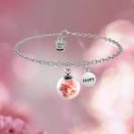 bracciale Gypsophilia Happy GDB008, collezione Il Giardino dei Desideri di Mad Tea, in acciaio, vetro e veri fiori stabilizzati, regolabile in lunghezza