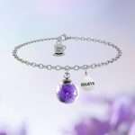 bracciale Ortensia Believe GDB009, collezione Il Giardino dei Desideri di Mad Tea, in acciaio, vetro e veri fiori stabilizzati, regolabile in lunghezza