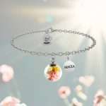 bracciale Fiori di campo GDB010, collezione Il Giardino dei Desideri di Mad Tea, in acciaio, vetro e veri fiorellini, regolabile in lunghezza