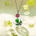collana Quadrifoglio fortuna GDC002, collezione Il Giardino dei Desideri di Mad Tea, in acciaio, vetro e vero quadrifoglio stabilizzato