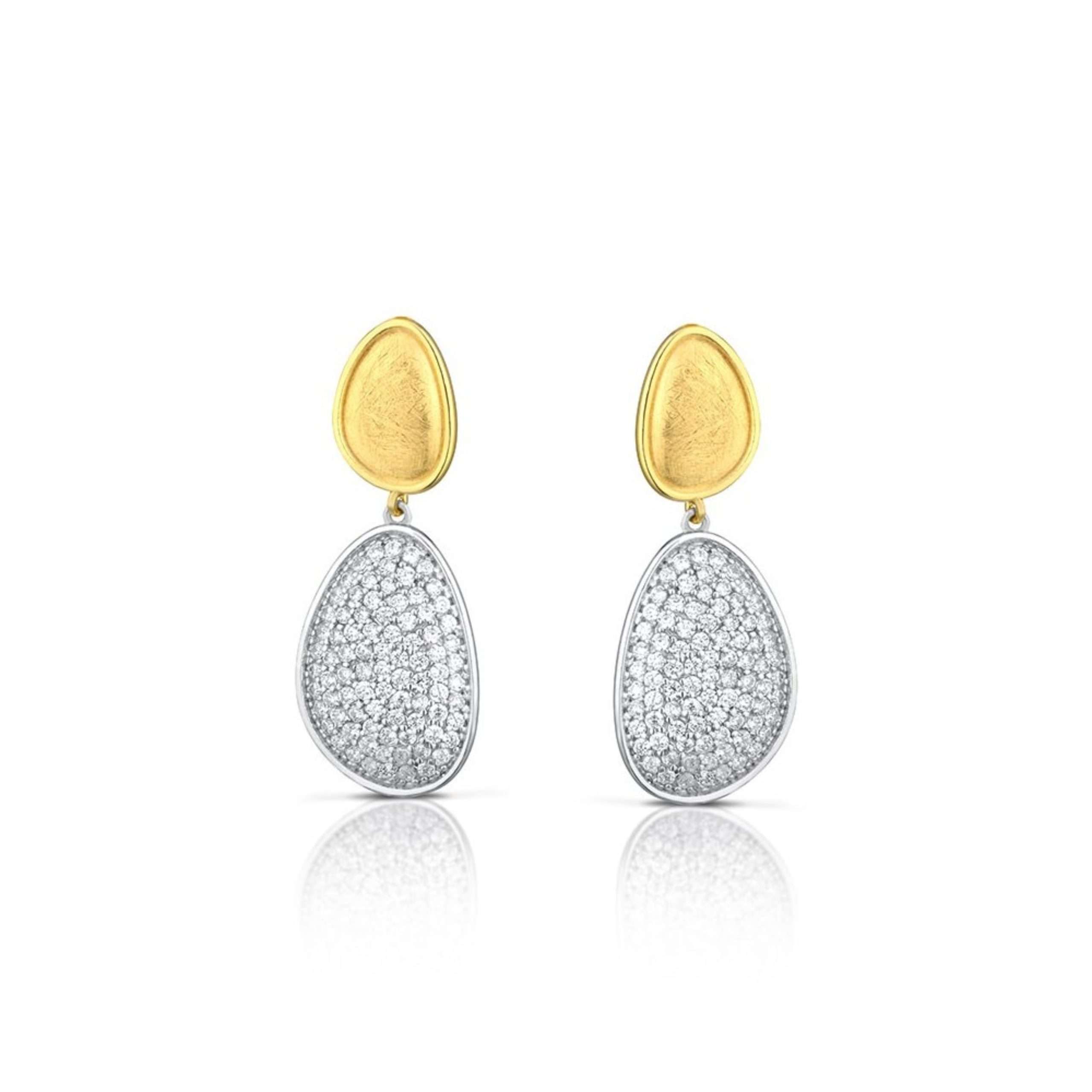 orecchini Adore di Mediterraneo Gioielli T24DZBO01, in argento dorato e pavé di zirconi, pendenti ago e scattino