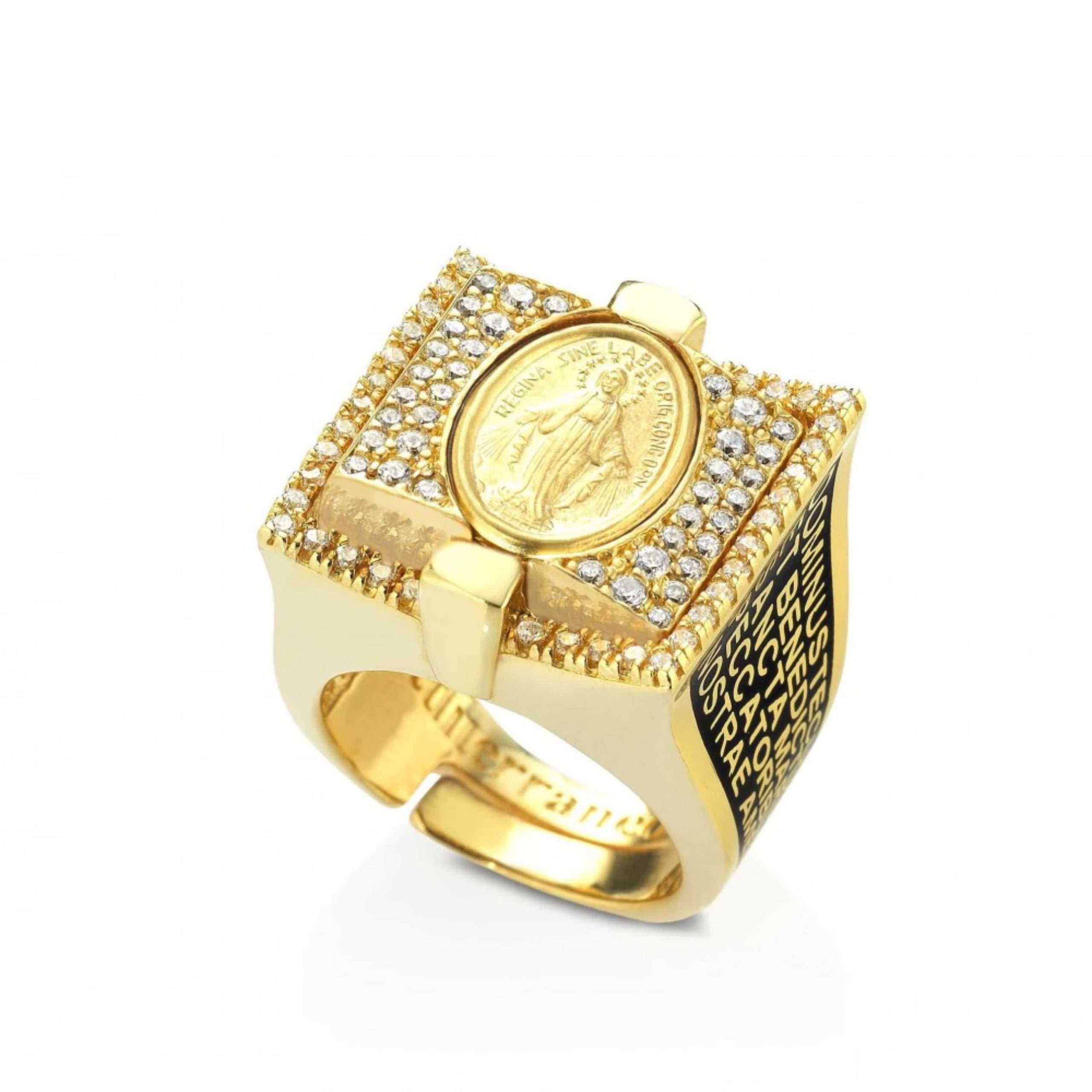 anello Mediterraneo icone REVDZBA01, in argento dorato e zirconi