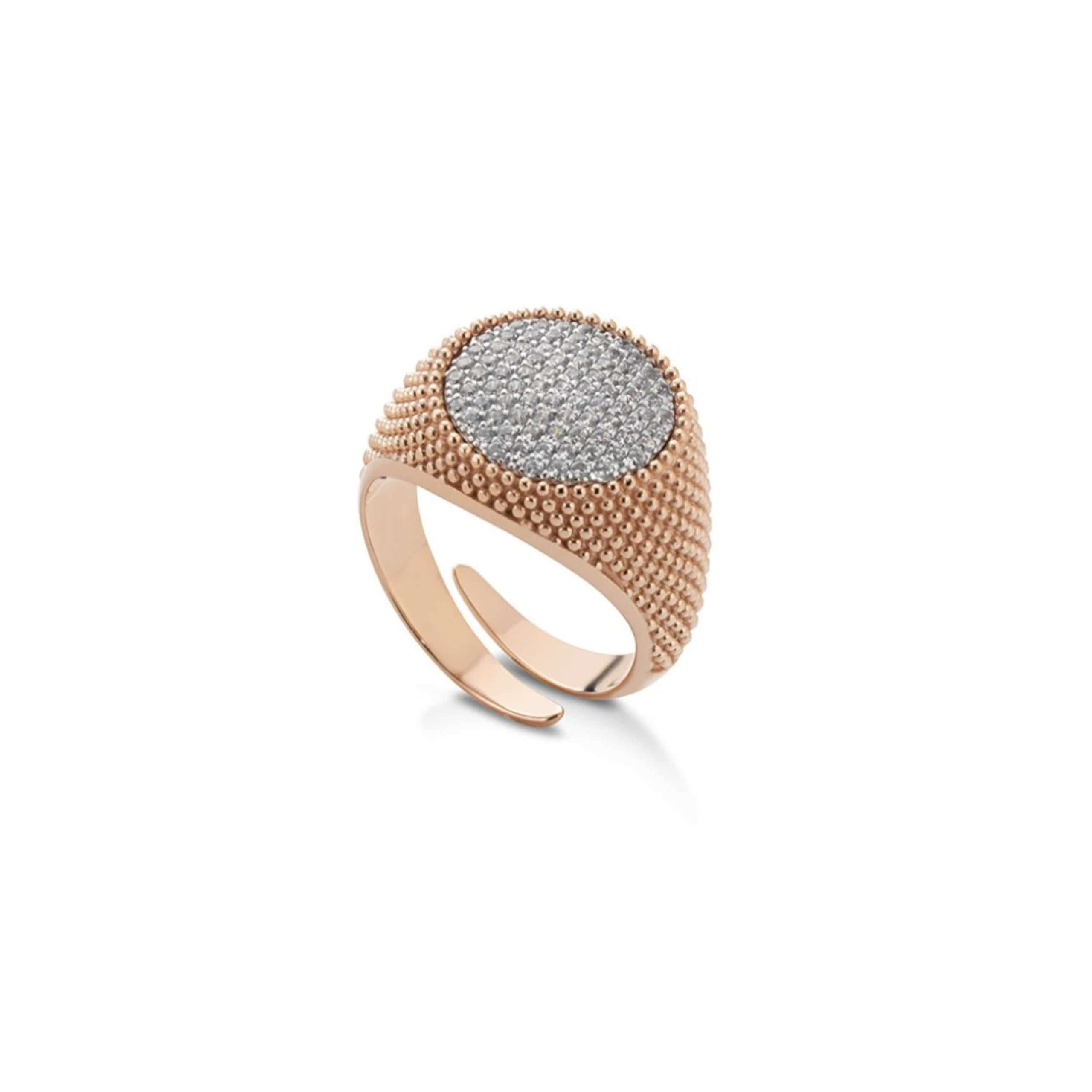 anello Shinedots tondo brunito D02RZBA12, in argento rosato e zirconi, misura regolabile