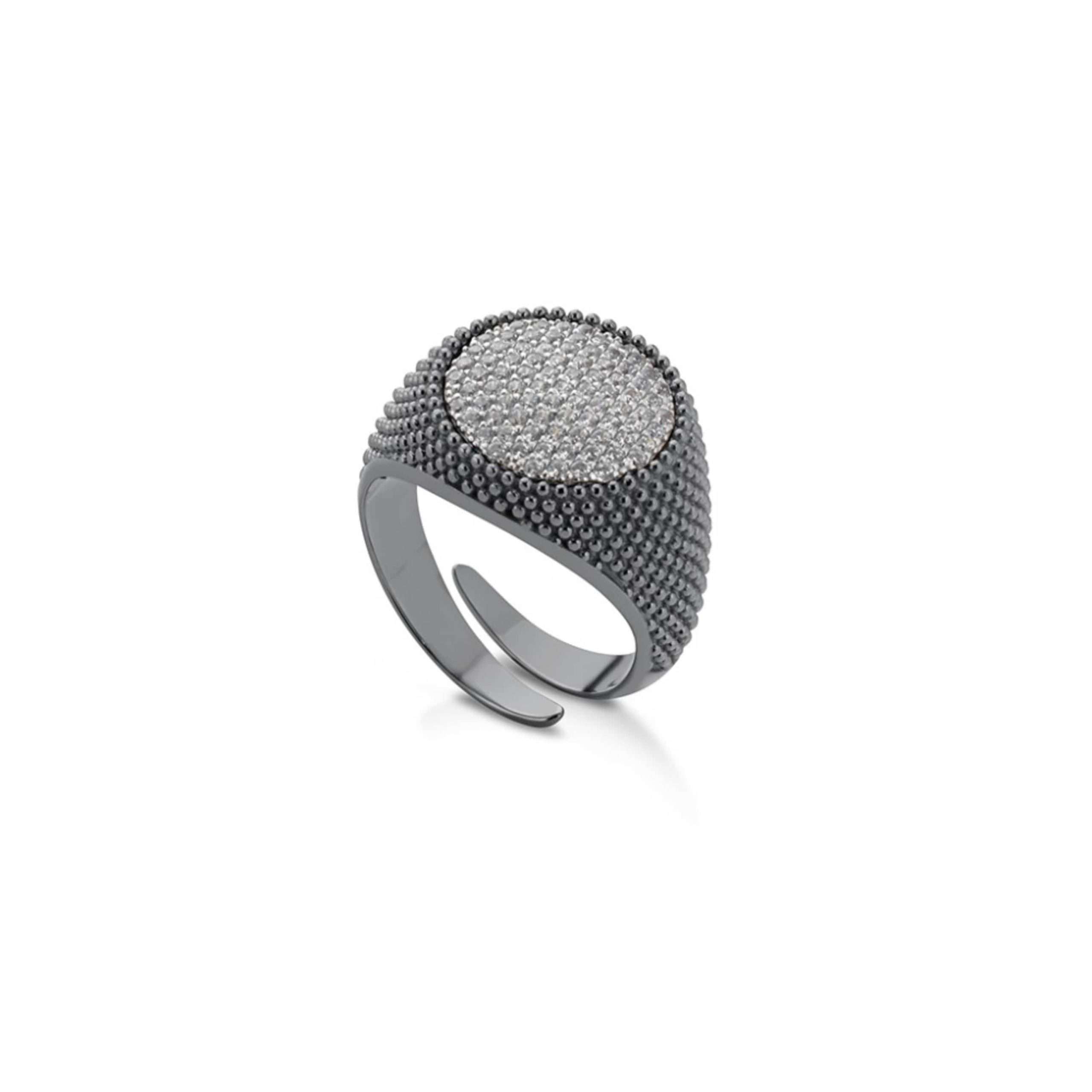 anello Shinedots tondo brunito D02TZBA12, in argento brunito e zirconi, misura regolabile