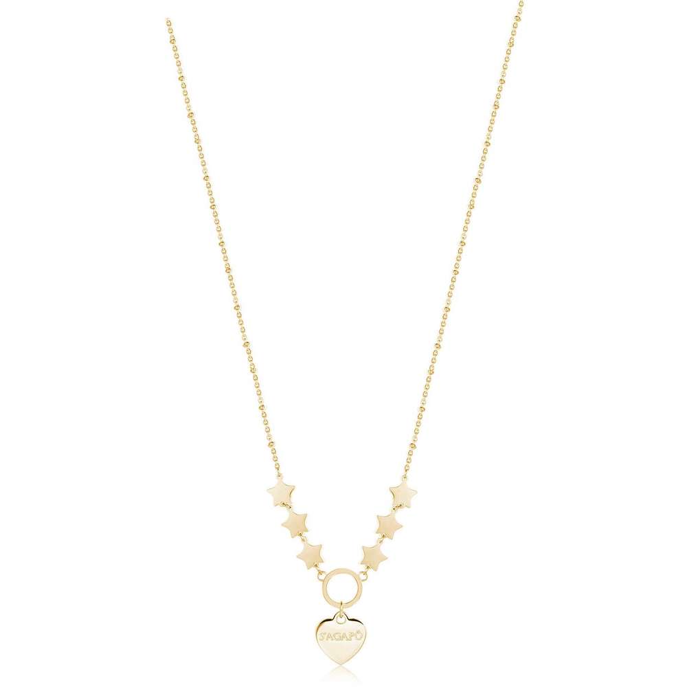 collana s'agapo happy shac27, lunga in acciaio dorato con stelline
