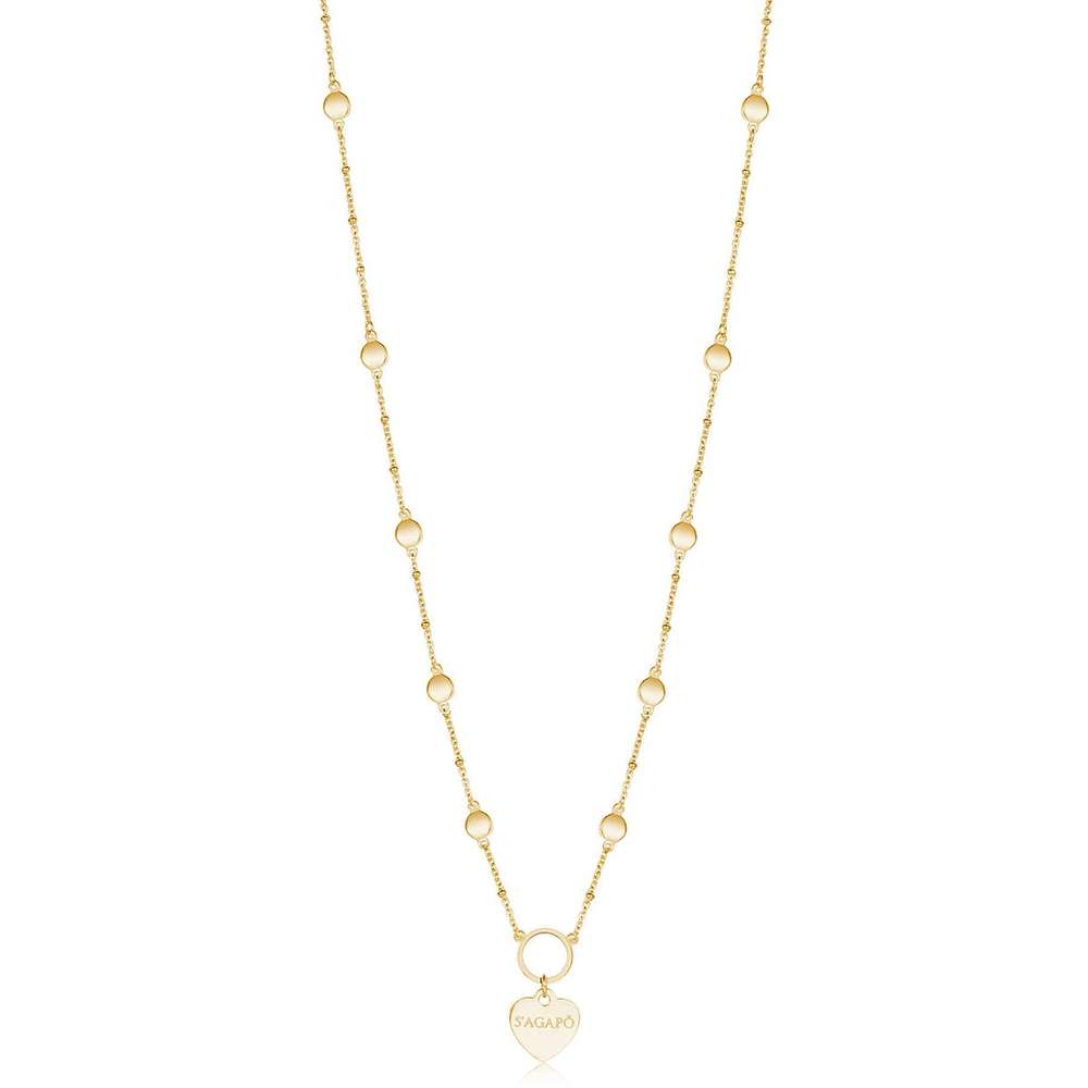collana s'agapo happy shac29, lunga in acciaio dorato con dischetti
