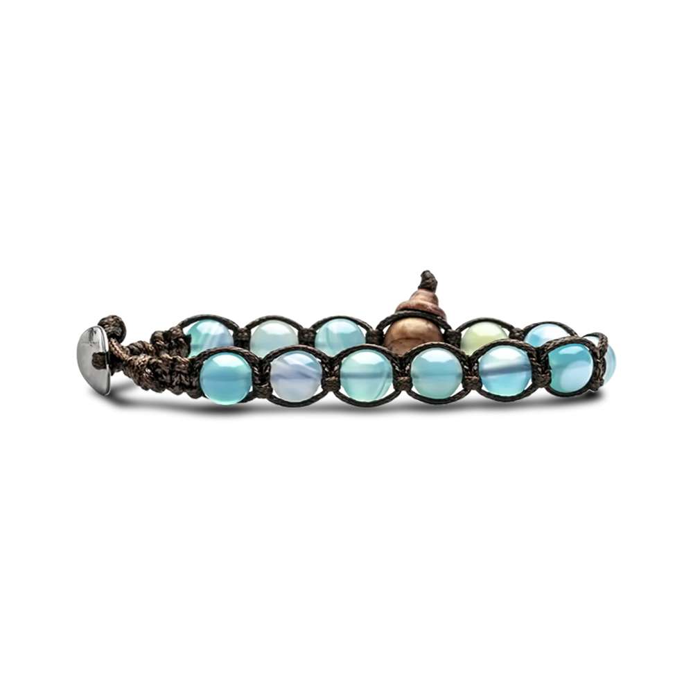bracciale Tamashii Agata azzurra sky striata BHS900-165, in Agata azzurra sky striata e cordino marrone, unisex