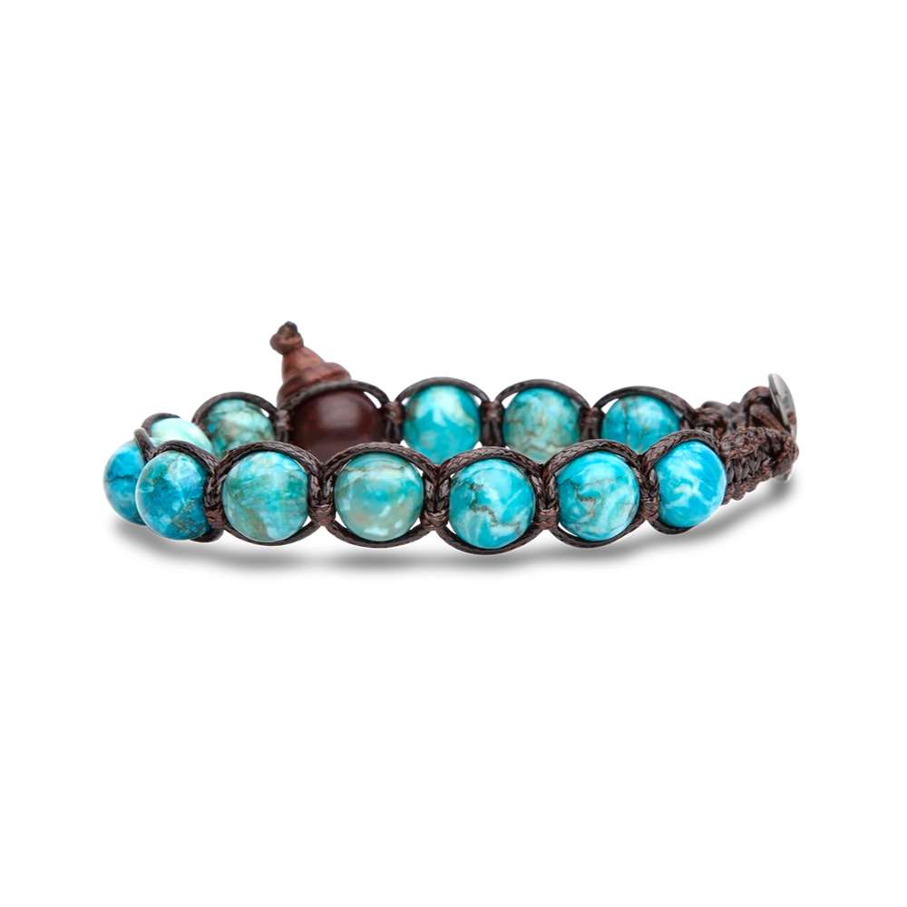 bracciale Tamashii turchese sudafricano BHS900-306, in turchese sudafricano e cordino marrone, unisex