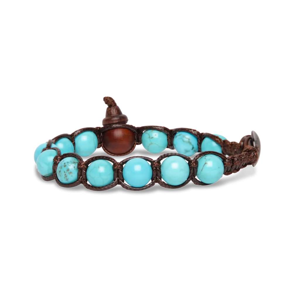 bracciale Tamashii turchese BHS900-7, in turchese e cordino marrone, unisex