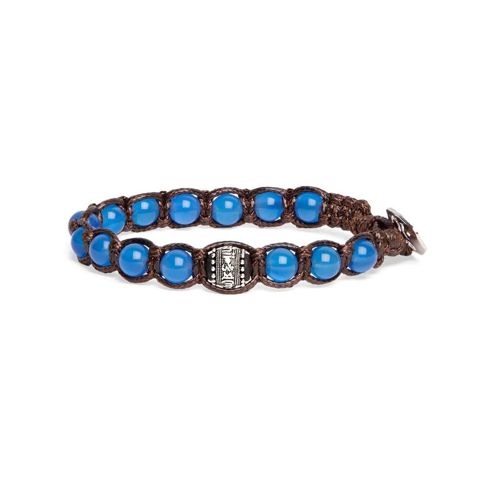 bracciale Tamashii agata blu 6mm BHS1106-18, in agata blu, argento e cordino marrone, unisex