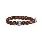 bracciale Tamashii occhio di tigre 6mm BHS1106-214, in occhio di tigre, argento e cordino marrone, unisex