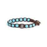 bracciale Tamashii turchese 6mm BHS1106-7, in turchese, argento e cordino marrone, unisex