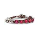 bracciale Tamashii cinque tibetani agata rossa BHS924-S4-34, in argento, agata rossa sfaccettata e cordino marrone, unisex