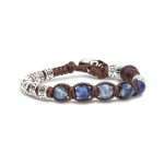 bracciale Tamashii cinque tibetani sodalite BHS924-S4-51, in argento, sodiate sfaccettata e cordino marrone, unisex