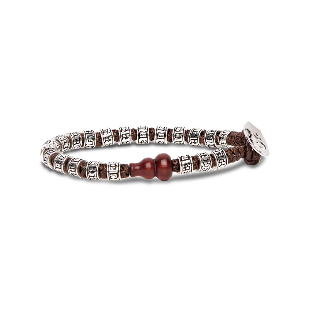 bracciale Tamashii cilindri argento BHS924-S4, in argento e cordino marrone, unisex
