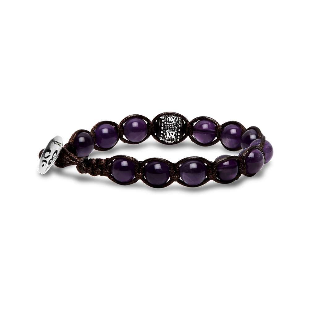 bracciale Tamashii ametista BHS1100-8, in ametista, argento e cordino marrone, unisex