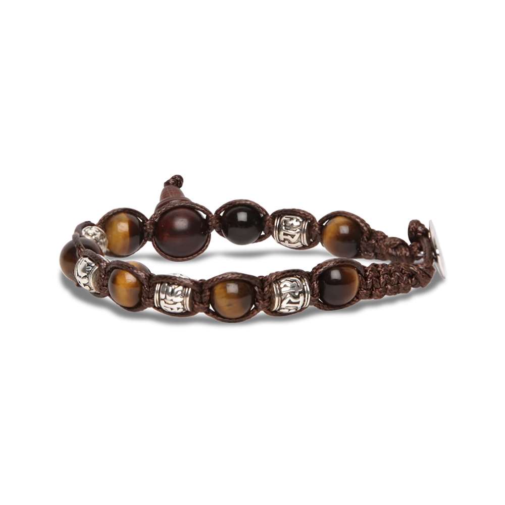 bracciale Tamashii argento e occhio di tigre marrone BHS900-214S, in occhio di tigre, argento e cordino marrone, unisex