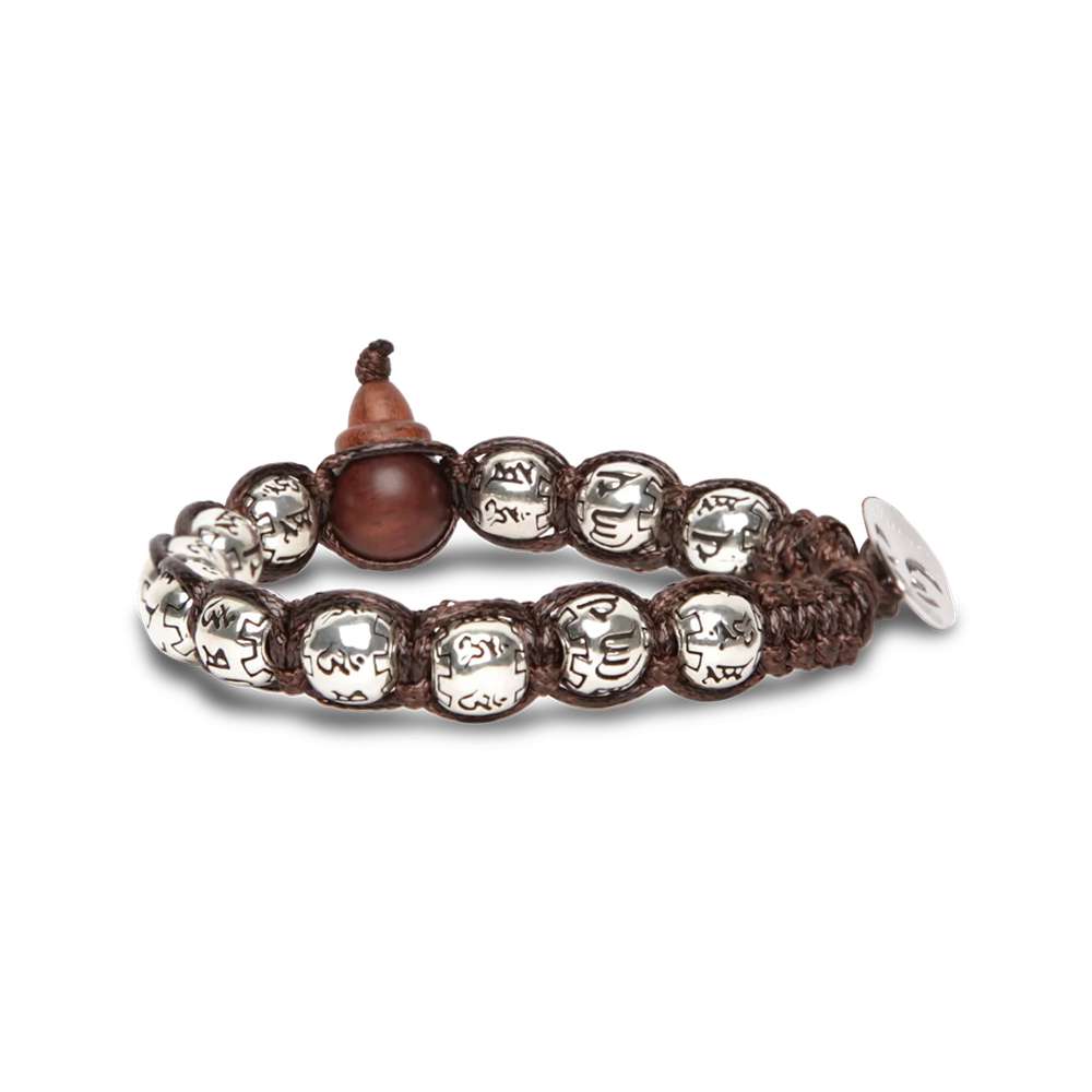 bracciale Tamashii sfere argento BHS924-S3, in argento e cordino marrone, unisex